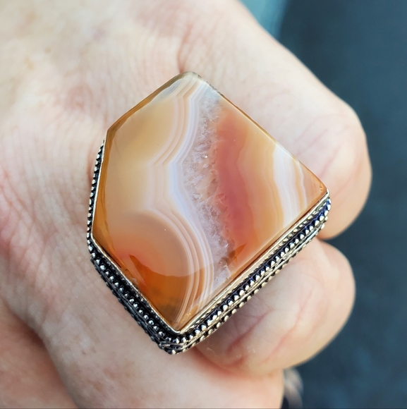 New Botswana Agate 925 Silver Statement Ring. - Picture 10 of 15